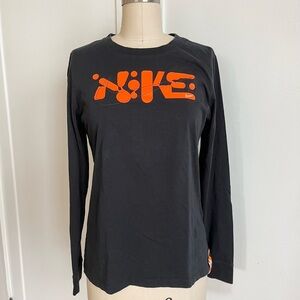 Nike Black Long Sleeve Shirt with Vibrant Orange Logo